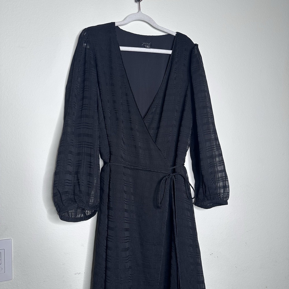 Ann Taylor Womens Full Wrap Maxi Dress Black Size 12 sheer Summer Resort